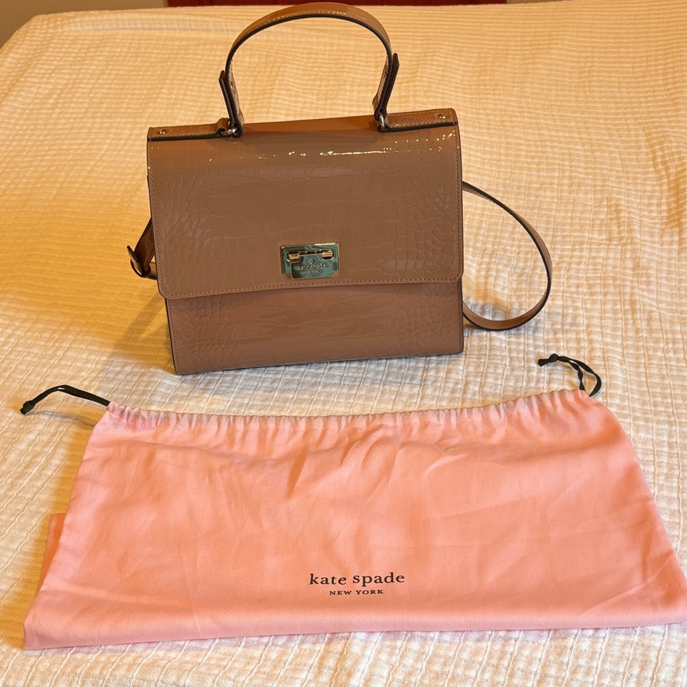 Kate Spade Tan Croc-Embossed Satchel